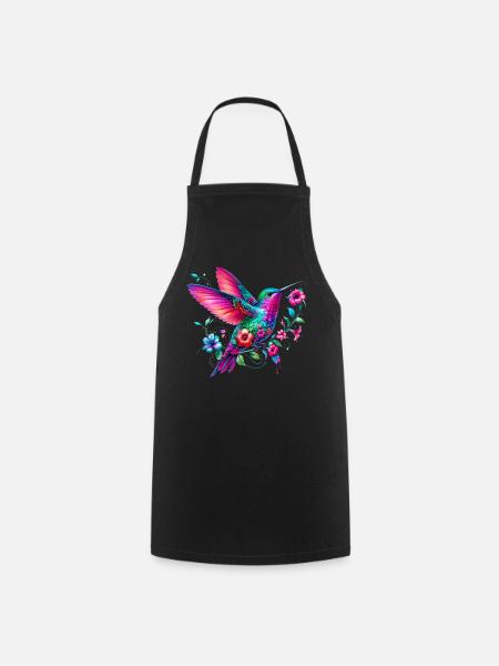 Kolibri mit Blumen geschmückt - Kochschürze - Schwarz
