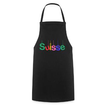 SWITZERLAND. COUNTRY. GENEVA. HUMOR. FLAG - Cooking Apron - black - Front - AI Model Male 185 dark (185cm)