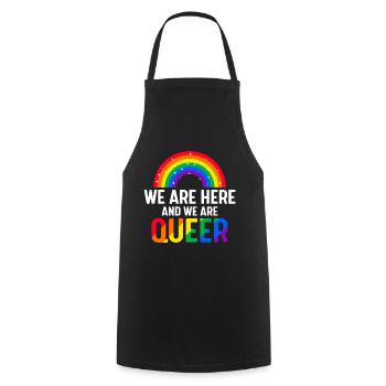 Nous sommes ici et nous sommes queer - Tablier de cuisine - noir - Devant - AI Model Male 185 dark (185cm)