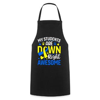 Enseignants de sensibilisation au syndrome de Down Bleu et Jaune - Tablier de cuisine - noir - Devant - AI Model Male 185 dark (185cm)