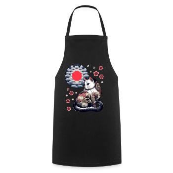 Floral Japanese Kitten Retro Cute Flower Sunset - Kochschürze - Schwarz - Vorne - AI Model Male 185 dark (185cm)