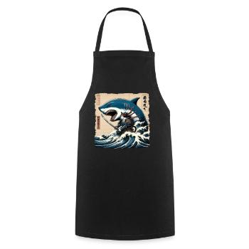 Shark Fisherman Japanese Wave Art Fishing - Cooking Apron - black - Front - AI Model Male 185 dark (185cm)