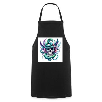 Aquarell Totenkopf und Schlange - Kochschürze - Schwarz - Vorne - AI Model Male 185 dark (185cm)