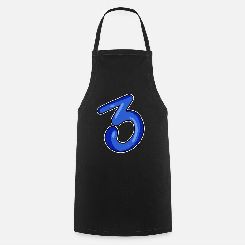 Three - 3 - Number 3 - Number 3 - Cooking Apron - black