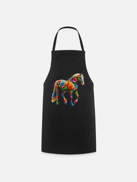 Pferd mit Blumen geschmückt - Kochschürze - Schwarz