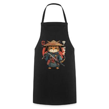 Chat Samouraï Chat Ninja Japonais Kawaii - Tablier de cuisine - noir - Devant - AI Model Male 185 dark (185cm)