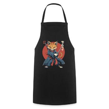 Chat Samouraï Chat Ninja Japonais Kawaii - Tablier de cuisine - noir - Devant - AI Model Male 185 dark (185cm)