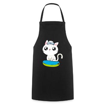 Maritim Katze Seenot Matrose Ahoi Schwimmring - Kochschürze - Schwarz - Vorne - AI Model Male 185 dark (185cm)