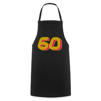 60. 60 ANS. 60e ANNIVERSAIRE. ANNIVERSAIRE 60 ANS. - Tablier de cuisine - noir - Devant - AI Model Male 185 dark (185cm)