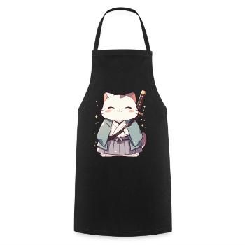 Samurai Cat Kawaii Japanese Ninja Cat - Cooking Apron - black - Front - AI Model Male 185 dark (185cm)