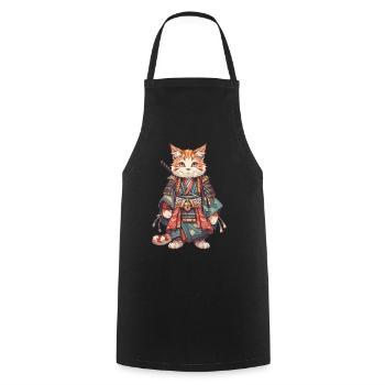 Samurai Cat Kawaii Japanese Ninja Cat - Cooking Apron - black - Front - AI Model Male 185 dark (185cm)