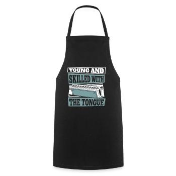 Jeune Et Habile Avec La Langue Harmoniste - Tablier de cuisine - noir - Devant - AI Model Male 185 dark (185cm)