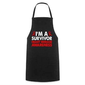 Ruban rouge du Mois de la sensibilisation aux maladies cardiaques des survivants - Tablier de cuisine - noir - Devant - AI Model Male 185 dark (185cm)