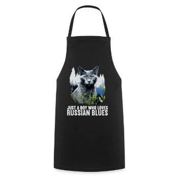 Chat bleu russe Russisch Blau Katze - Tablier de cuisine - noir - Devant - AI Model Male 185 dark (185cm)