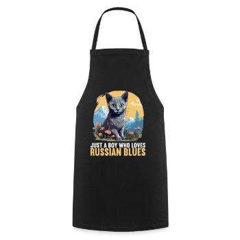 Chat bleu russe Russisch Blau Katze - Tablier de cuisine - noir - Devant - AI Model Male 185 dark (185cm)