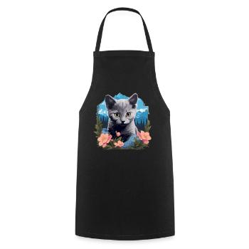Chat bleu russe Russisch Blau Katze - Tablier de cuisine - noir - Devant - AI Model Male 185 dark (185cm)