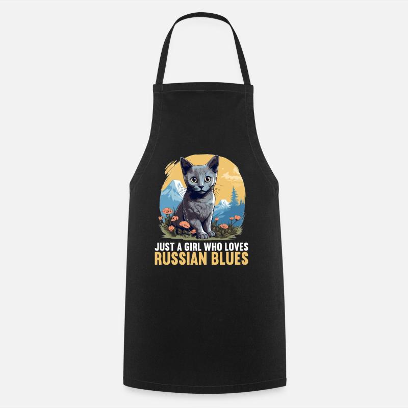 Chat bleu russe Russisch Blau Katze - Tablier de cuisine - noir