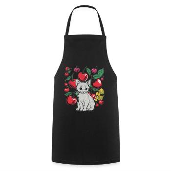 cherries, garden, cat, summer, fruits, fruit - Cooking Apron - black - Front - AI Model Male 185 dark (185cm)