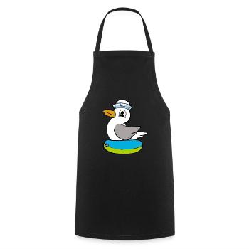 Möwe Schwimmring maritim Matrose Seemann - Kochschürze - Schwarz - Vorne - AI Model Male 185 dark (185cm)