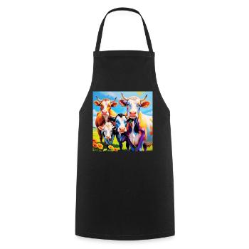 Vivid Colourful Cow Herd Design - Cooking Apron - black - Front - AI Model Male 185 dark (185cm)