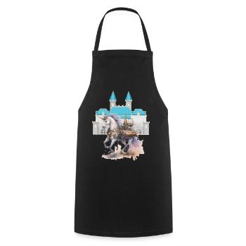 Château Licornes Chevaux Cheval Conte de fées Créature mythique - Tablier de cuisine - noir - Devant - AI Model Male 185 dark (185cm)