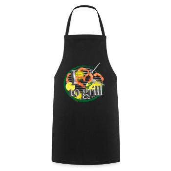 A barbecue with lemons and prawns in the shape of a heart - Cooking Apron - black - Front - AI Model Male 185 dark (185cm)