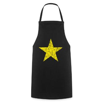 gelber Stern used look - yellow star vintage look - Kochschürze - Schwarz - Vorne - AI Model Male 185 dark (185cm)