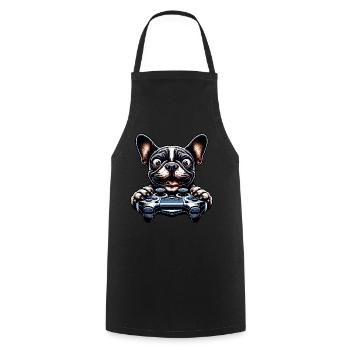 Bouledogue français et passionnés de jeux vidéo - Tablier de cuisine - noir - Devant - AI Model Male 185 dark (185cm)