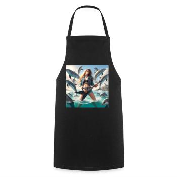 Metal guitarist among dolphins - Cooking Apron - black - Front - AI Model Male 185 dark (185cm)