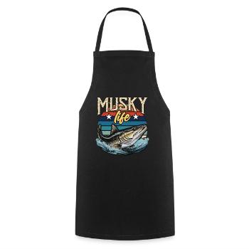 Musky Fishing Musky Life Predatory Fish Fisherman - Cooking Apron - black - Front - AI Model Male 185 dark (185cm)