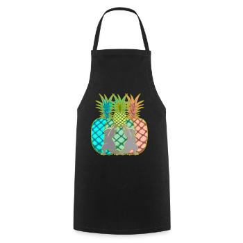 Ananas Katzen Obst Früchte Yogi Yoga Retro 80er - Kochschürze - Schwarz - Vorne - AI Model Male 185 dark (185cm)