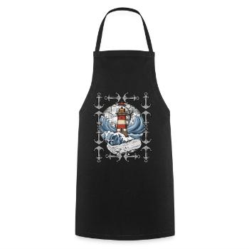 lighthouse, signal, maritime, whale, waves, sea, fish - Cooking Apron - black - Front - AI Model Male 185 dark (185cm)