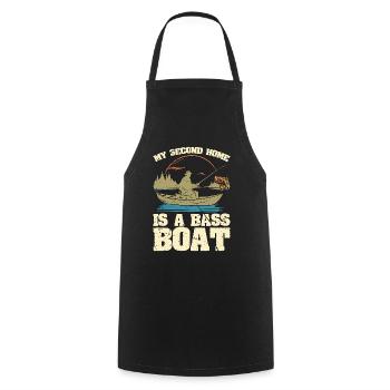 Pêche à l’achigan Ma deuxième maison est un pêcheur en bateau - Tablier de cuisine - noir - Devant - AI Model Male 185 dark (185cm)