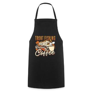 Pêche à la truite avant le café Pêcheur Amateur de café - Tablier de cuisine - noir - Devant - AI Model Male 185 dark (185cm)