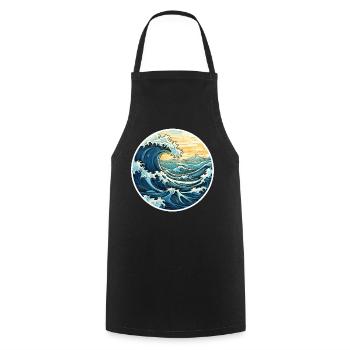 Japanische Welle – Vintage Hokusai Meer Stil - Kochschürze - Schwarz - Vorne - AI Model Male 185 dark (185cm)