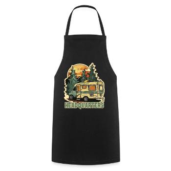 Waldcamper im Sonnenuntergang Campingfreund - Kochschürze - Schwarz - Vorne - AI Model Male 185 dark (185cm)