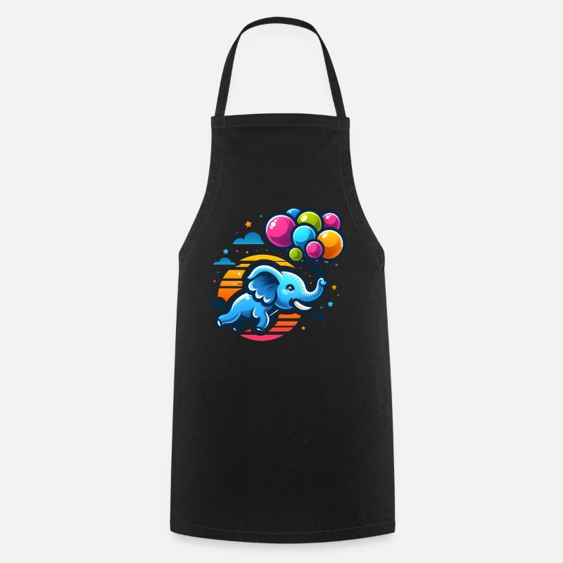 Flying elephant with colorful balloons - Cooking Apron - black
