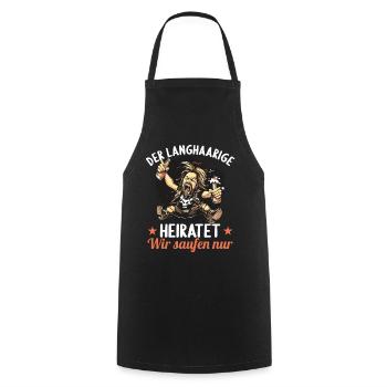 the long-haired man marries bachelor party bachelor party - Cooking Apron - black - Front - AI Model Male 185 dark (185cm)