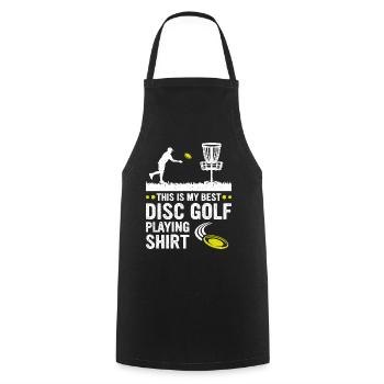 This is my best disc golf playing shirt Disc Golfi - Cooking Apron - black - Front - AI Model Male 185 dark (185cm)