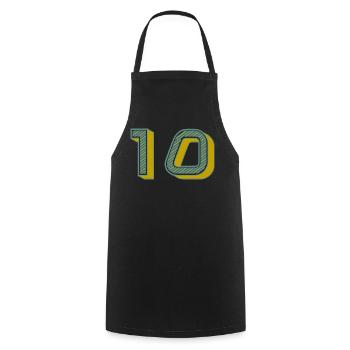 10. 10 YEARS. 10th ANNIVERSARY. 10 YEAR ANNIVERSARY. - Cooking Apron - black - Front - AI Model Male 185 dark (185cm)