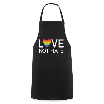 Mois de la fierté LGBT - Love No Hate - Tablier de cuisine - noir - Devant - AI Model Male 185 dark (185cm)