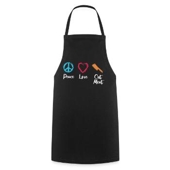 Peace, Love, Cutting Flesh - Cooking Apron - black - Front - AI Model Male 185 dark (185cm)
