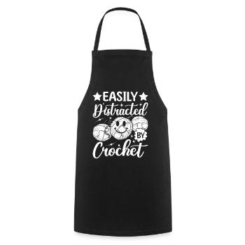 Funny Crochet Ideas - Easily Distracted By Crochet - Cooking Apron - black - Front - AI Model Male 185 dark (185cm)