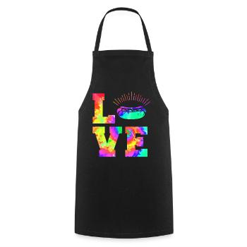 Hot Dog Adulte Tie Dye des années 80 des années 90 - Tablier de cuisine - noir - Devant - AI Model Male 185 dark (185cm)