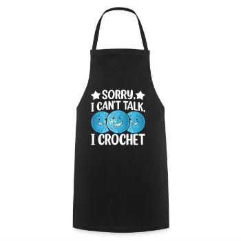 Dictons de crochet drôles - Désolé je ne peux pas parler je croche - Tablier de cuisine - noir - Devant - AI Model Male 185 dark (185cm)