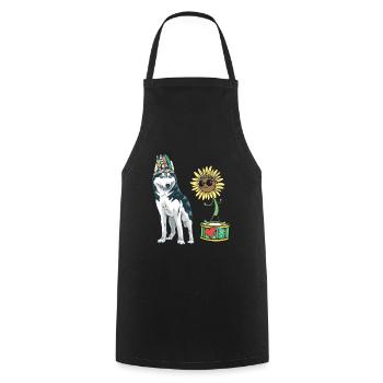 Sunflower Heart Peace Dog Dogs Peace Drum - Cooking Apron - black - Front - AI Model Male 185 dark (185cm)