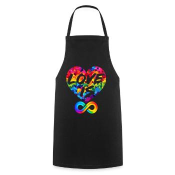 LIEBE IST UNENDLICH, LIEBESPUZZLE, LGBTQIA+ - Kochschürze - Schwarz - Vorne - AI Model Male 185 dark (185cm)
