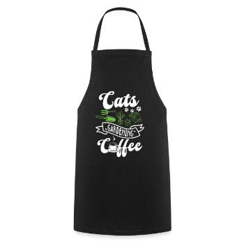 Café de jardinage pour chats - Jardinier amateur et amoureux des chats - Tablier de cuisine - noir - Devant - AI Model Male 185 dark (185cm)