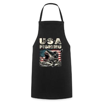 USA Fishing Vintage Monster Hai - Kochschürze - Schwarz - Vorne - AI Model Male 185 dark (185cm)