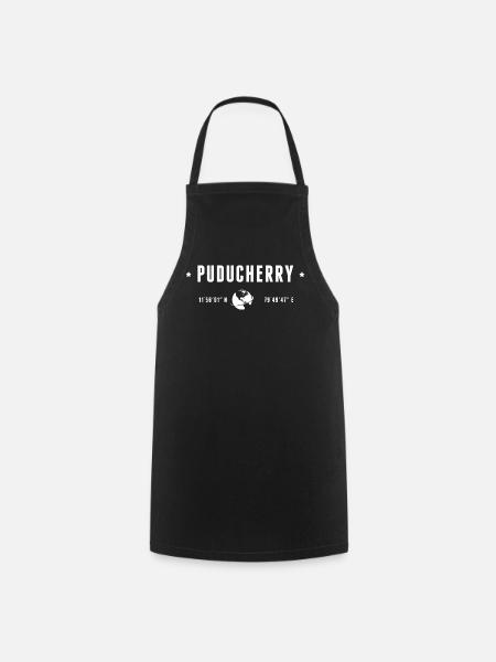 PUDUCHERRY Stylized Geographical Coordinates - Cooking Apron - black